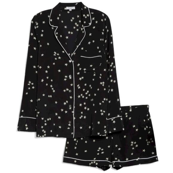 Equipment Other - Equipment Lillian Silk Pajama Set XS Black w/ Cream Stars Long Sleeve Shorts